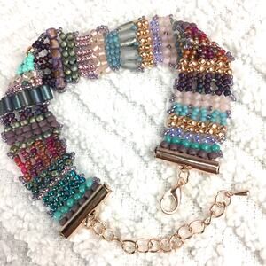 HANDMADE Sweet Lavenders & Blues Boho Herringbone Bracelet